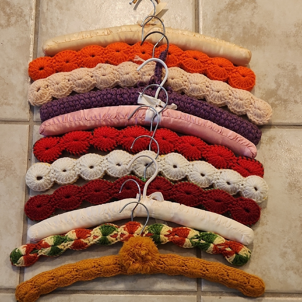 Colorful Crochet & Satin Hanger Set